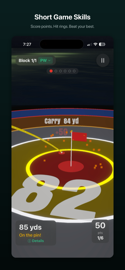 SwingSpeak Short Game Skills on island green with ring targets