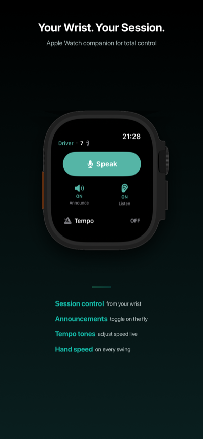 SwingSpeak Apple Watch companion showing hand speed